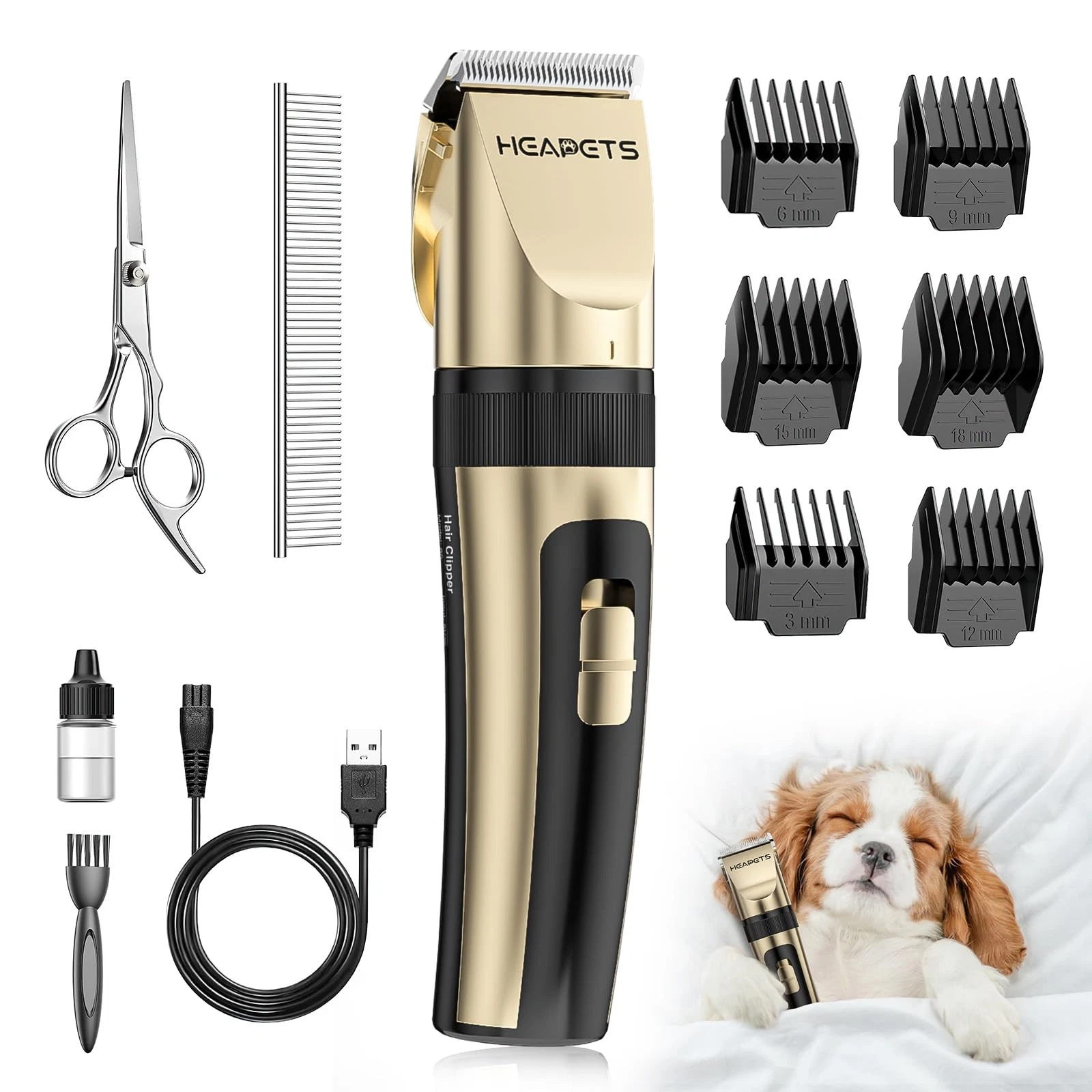 HEAPETS Dog Grooming Clippers, Low Noise, Electric Quiet, Adjustable Gold