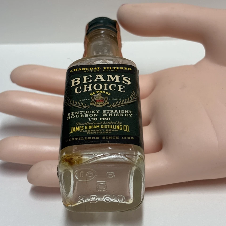 Botella miniatura vintage de whisky bourbon Jim Beam Kentucky vaso de 1/10 pinta Foto 4 de 4