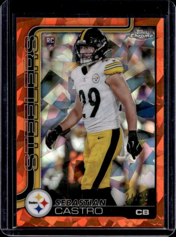 2025 Topps Chrome Sapphire Sebastian Castro RC Orange Refractor #/25 Steelers