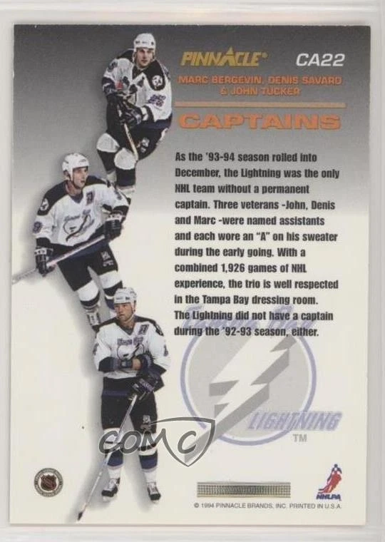 1993-94 Pinnacle Captain Marc Bergevin Denis Savard John Tucker #CA22 HOF - Image 2 of 2