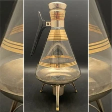 Inland Glass 22Kt Gold Decorated Coffee Carafe Server c1950s Made in USA 12 cup