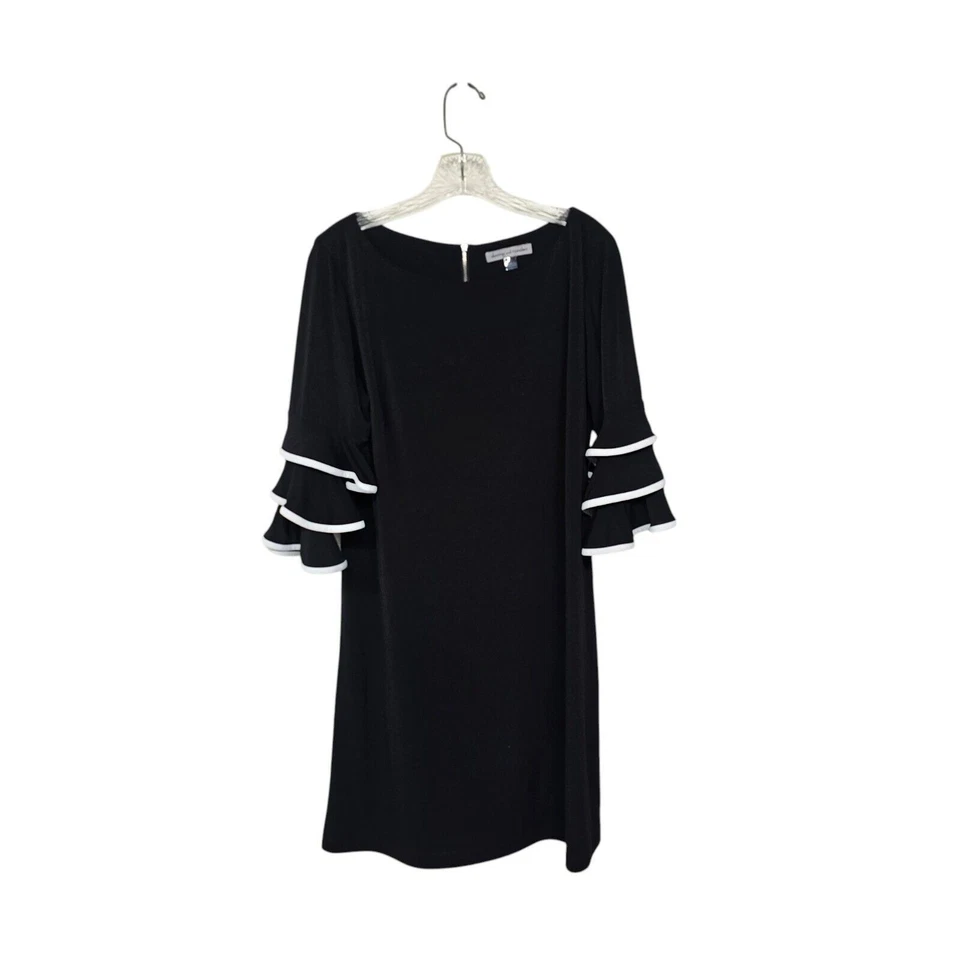 Vestido Danny and Nicole Mujer Talla 12 Negro Volantes Manga 3/4 Cambio Cremallera Trasera Foto 2 de 4