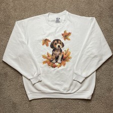 Beagle Puppy Fall Autumn Leaves Crewneck Sweatshirt White Size XL