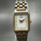Seiko Tank Watch Women 18mm White Dial Two Tone Rectangle V401-5129 New Batt SQL