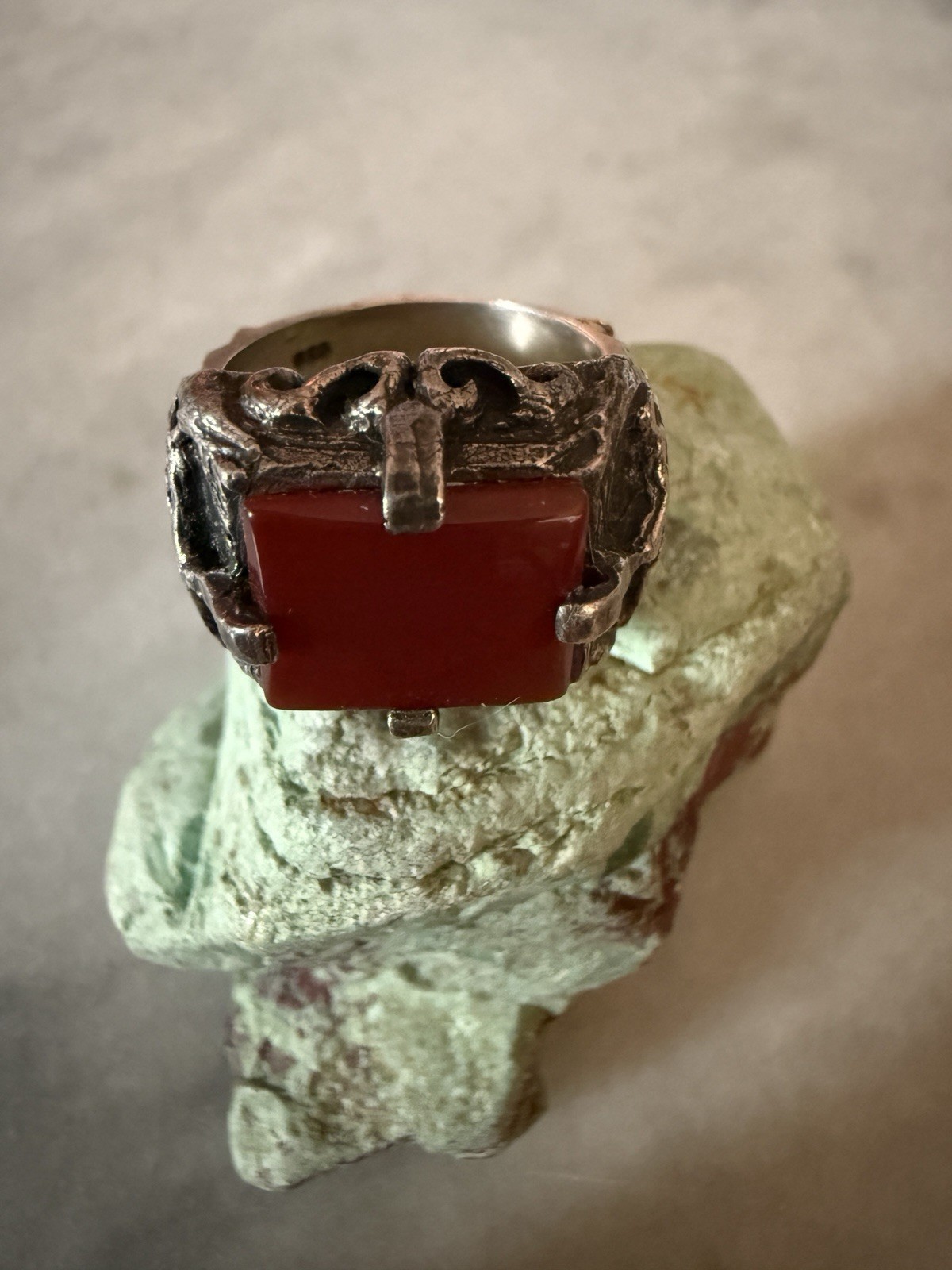 Gothic Carnelian 925 Silver Ring - image 1