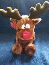 Vintage Russ Berrie Plush RADAR Brown Stuffed Reindeer 828 Korea 8806 Red Nose
