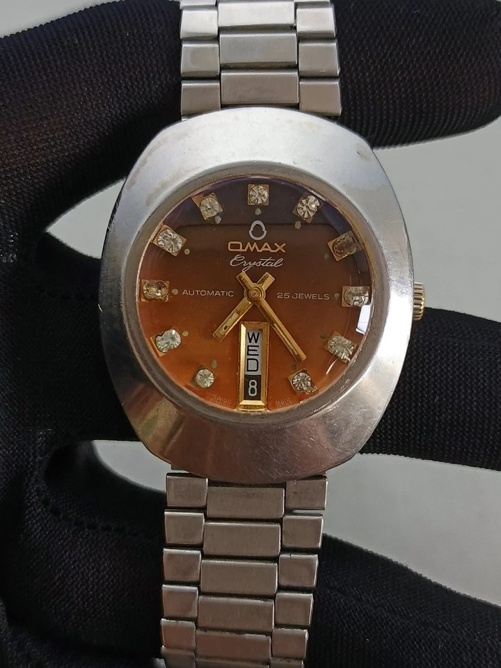 Omax Crystal 35202 自动 25 珠宝日/日期日本复古男士腕表 — 第 3/4 张图片