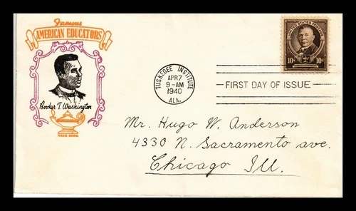 US COVER BOOKER T WASHINGTON FAMOUS AMERICANS FDC SCOTT 873 TORKEL GUNDEL