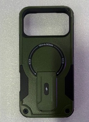iPhone 17 pro max Tech & Design Green Black Rugged Plastic Case with Kickstand