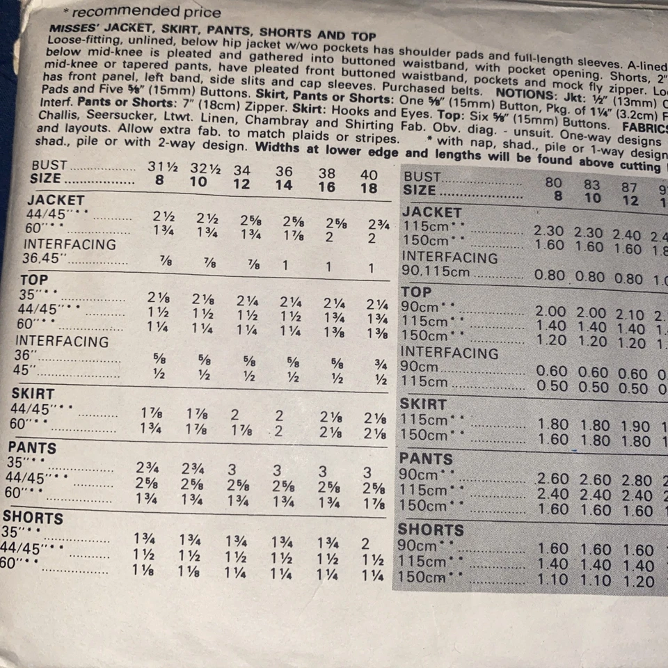 Vintage Vogue Patterns 8617 Size 8-10-12 Sewing Pattern Misses Jacket Skirt Uncu - Image 2 of 2