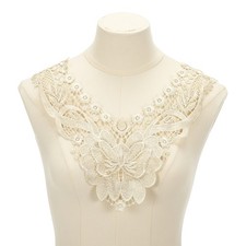 2 Pcs Lace Applique, 14" Lace Collar Floral Applique for DIY Sewing, Beige