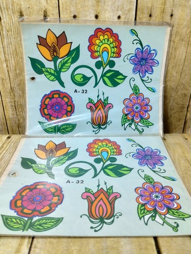 2 Vtg Decorcal Hand Painted Decal Psychedelic Flowers A-32 - Picture 2 of 6