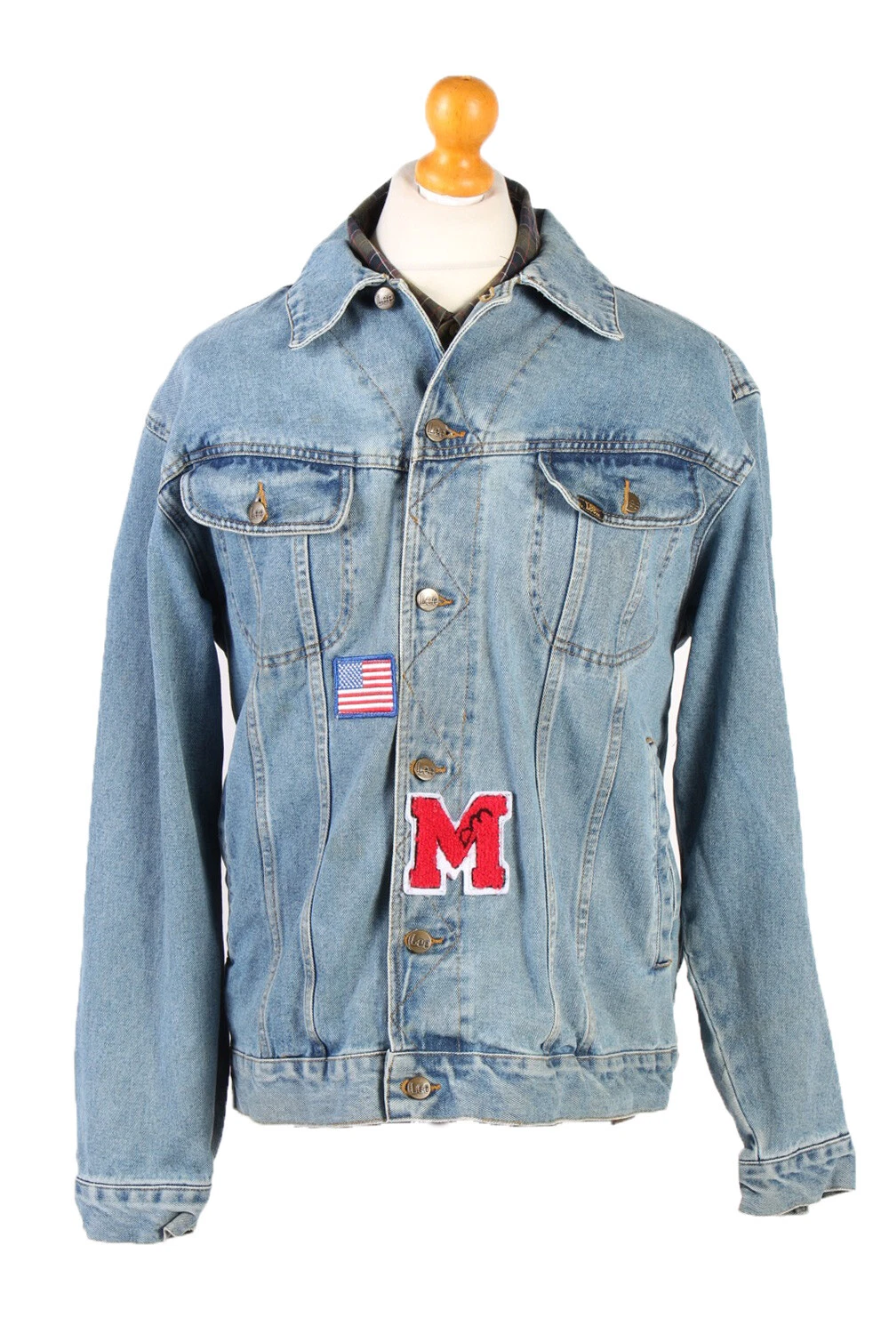 Lee Denim Jacket USA Printed Retro Blue Unisex Trucker Blue Size L-DJ1479
