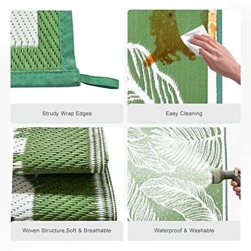  Outdoor Rug, 5x8ft Waterproof Reversible Mat Indoor Outdoor Rugs 5x8 FT Green - Image 4 of 4