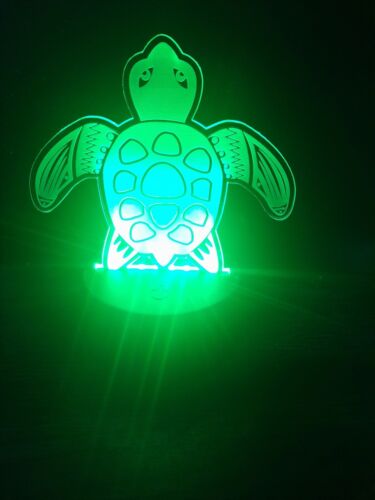 Edge Lit Tabletop Sign, Multi-Colored LED, Cool Turtle, Art, Night Light - Afbeelding 1 van 5