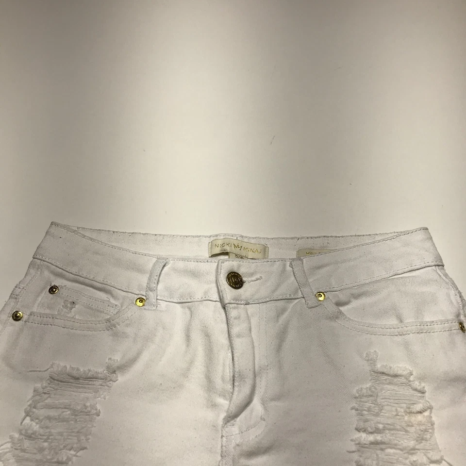 Pantalones Cortos Nicki Minaj Mujer Junior Talla 5/6 Blanco Corte Denim Destruido tiro Alto Foto 3 de 4