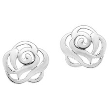 Elegant Shiny Sterling Silver Rose Flower Post Stud Earrings