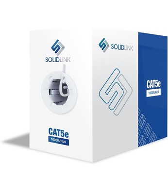 Solid Link Cat5e 1000ft Roll Premium UTP Ethernet Cable LAN Network Wire (Blue)