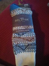 NEW MENS GOLDTOE LODGE 2 PAIRS OF SOCKS TEXTURED CREW SOCKS 6-12.5