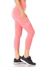 Women Tummy Control Cropped Activewear Yoga Leggings w/Pockets M  L Peach Color