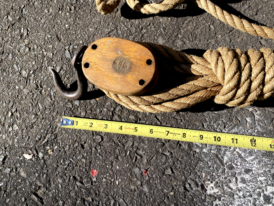 Vintage Wooden Pulleys Block And Tackle With Rope eBay