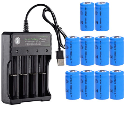 2-10tlg Akku 16340 CR123A 1300mAh 3,7 V Li - ion Wiederaufladbar& USB Ladegerät