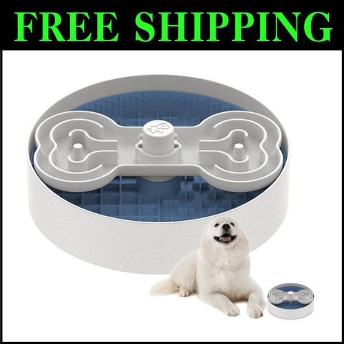 Puzzle Slow Feeder Dog Bowl with Lick Mat - Non-Slip & Dishwasher Safe, Blue