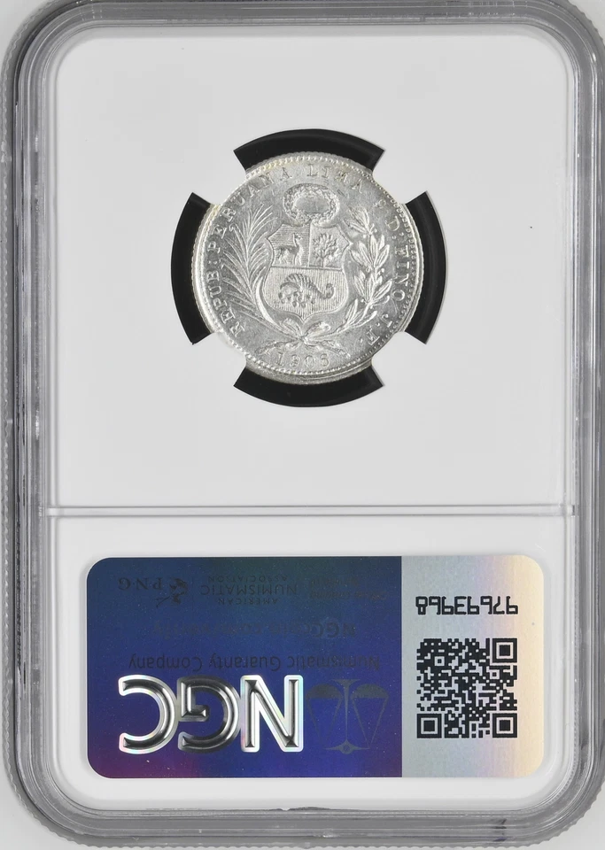:1906 JF SILVER 1/5TH-SOL LIBERTY SEATED NGC MS61 RARE R6 LOW POP HIGHEST-GRADES - Image 2 of 2