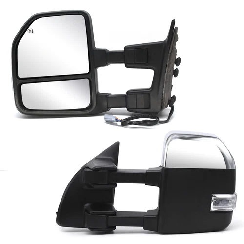 Pair Tow Mirrors For 99-07 Ford F250-F550 Super Duty Power Heated Signal Chrome