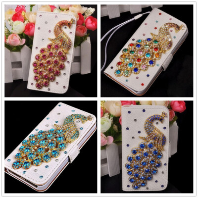 Girl Women Bling Peacock PU Leather Glitter Shoulder Bag Cards Wallet Phone Case