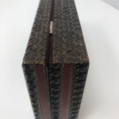 Wood Trinket Box Carved Metal Wood Inlay Red Gold Brown Floral Checkered 3.5x7 - Picture 11 of 11