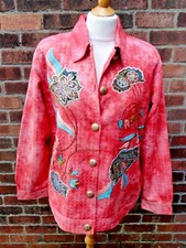 Women's Vintage Floral Embroidered/appliqued Jacket. Paech/orange. Lined. Large