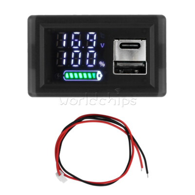 DC9-24V Battery Capacity Indicator USB Type-C LED Dual Digital Car Voltmeter DIY
