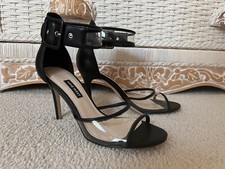 Nine West Clear And Black Open Toe Heels With Wide Buckle Ankle Strap Size 7