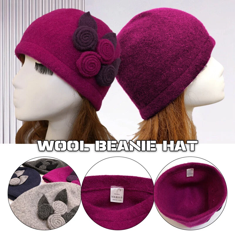 Sombrero de lana para mujer cuatro rollos de gorro floral sombrero invierno moda sombreros Foto 2 de 4