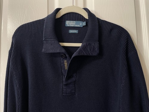 POLO by Ralph Lauren Navy blue 100% cotton pullover long sleeve heavy sweater L - Picture 3 of 11
