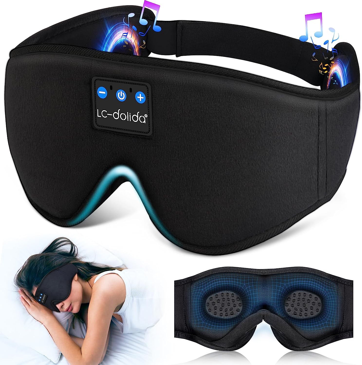 Lc-Dolida Sleep Mask with Bluetooth Headphones Bluetooth Sleep Mask Sleep Headph