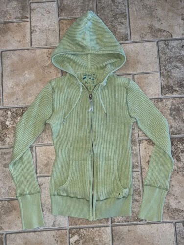 Nollie Size Small Y2K Green Waffle Knit Sweater Hooded Full Zip Up ...