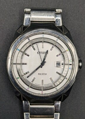 Citizen Eco Drive Stainless Steel Men's Watch AW1010-57B Runs!  Solar Powered 
