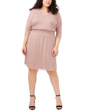 Msk Plus Size Metallic Smocked-Waist Pink Dress 2X