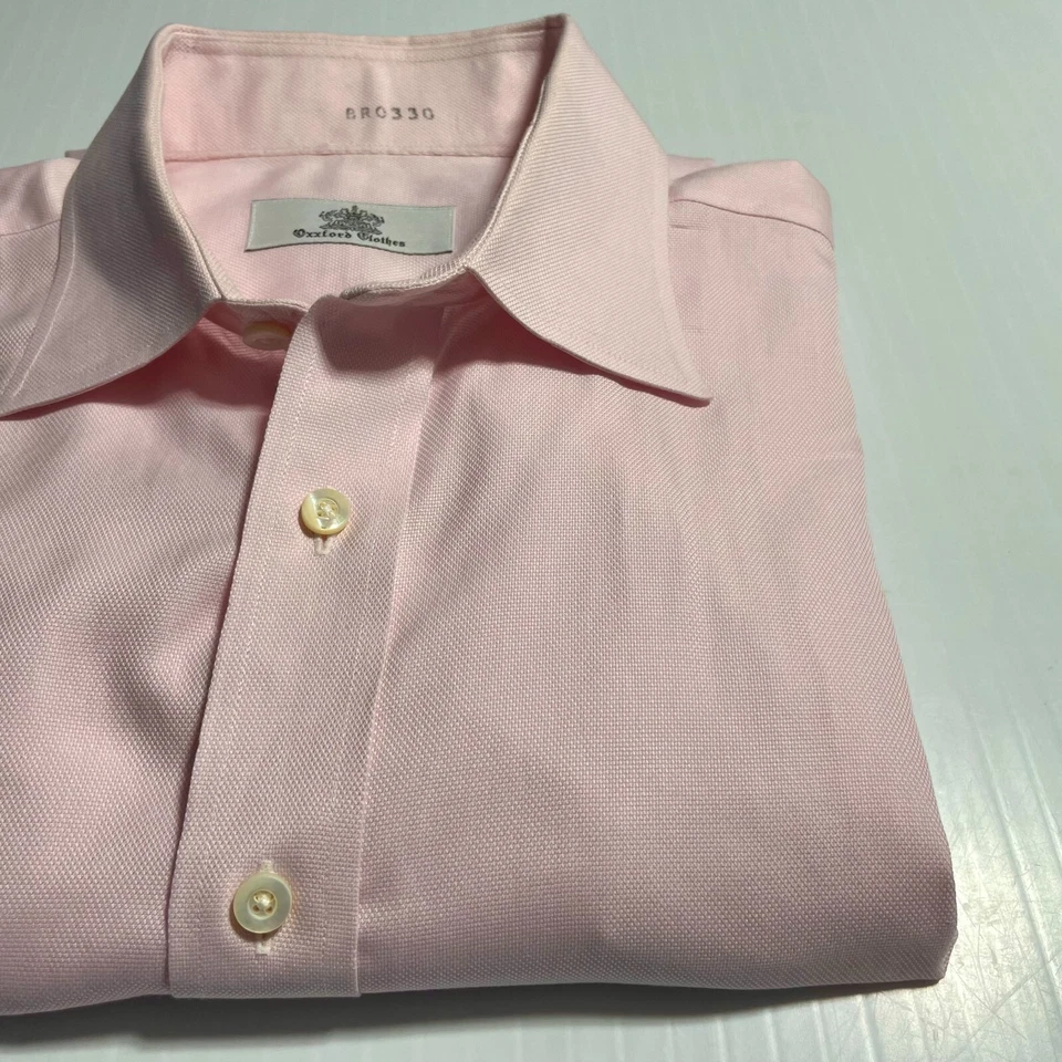 Camisa Oxford Oxxford Rosa Pinpoint Puño Francés Cuello Extendido Personalizada Delgada 16.5 Foto 2 de 4