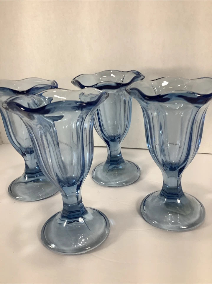 Set of 4~Anchor Hocking®️ Glass 6” Ice Cream Sundae Dishes~Light Blue~NEW - Image 2 of 4