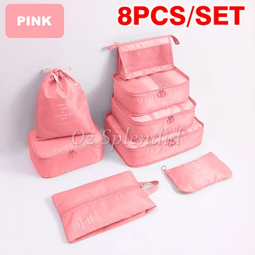 8PCS Packing Cubes Travel Pouches Luggage Organiser Suitcase Clothes Storage Bag - Picture 15 of 18