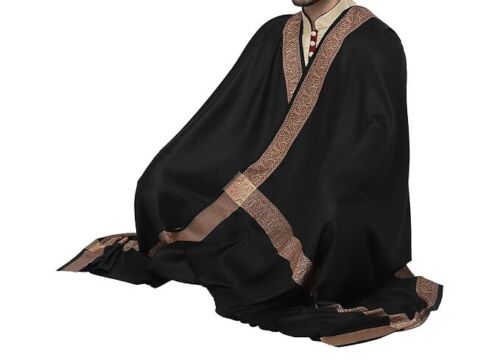 Men's Woven Border Woolen Lohi Shawl 50" X 100" Black US - Picture 3 of 3