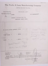 1928 Lamson Goodnow Fuchs Lang Manufacturing Co NYC Packing List Ephemera L937C