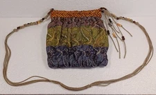 Sun N Sand Boho Multicolor Summer Beach Fabric Purse With Straw Accents & Beads