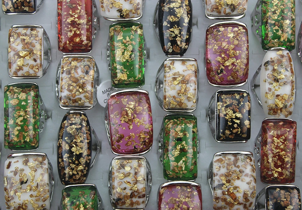 Lote mixto de 35 piezas de joyas de resina de gran tamaño al por mayor anillos P de plata para mujer dama Foto 2 de 4