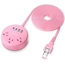 Pink 2 Prong Power Strip USB C Extension Cord 10 FT 2 to 3 Prong Adapter
