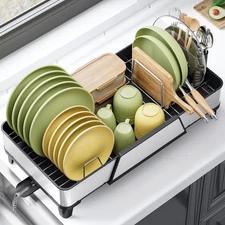 Large Dish Drying Rack - Triple Expandable Dish Rack for Kitchen Counter, Stainl