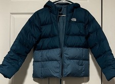 The North Face Kids XL 550 Down Hooded/Reversible Puffer Jacket Blue W/Pockets